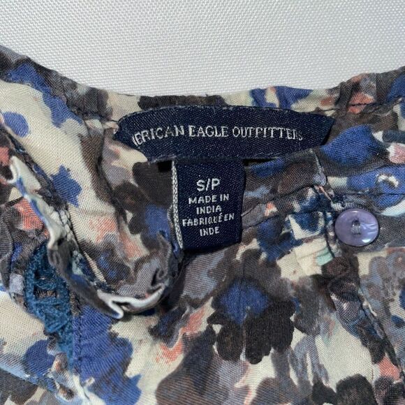 American Eagle Outfitters Babydoll Full‎ Button Strappy Blue Floral Tank Top S - Picture 4 of 10